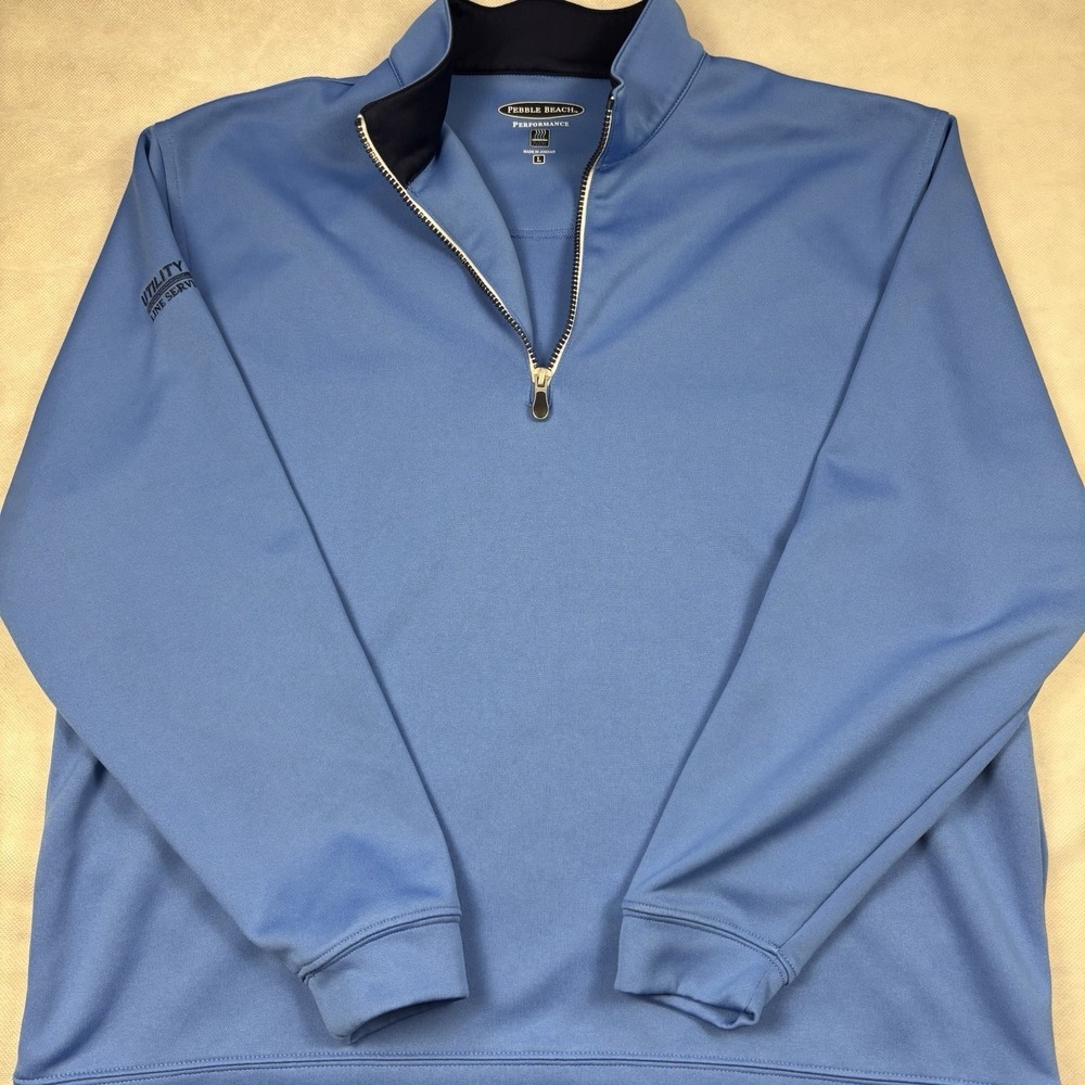 Pebble Beach Sweater‎ Size Large Blue Golf Performance Long Sleeve Quarter Zip